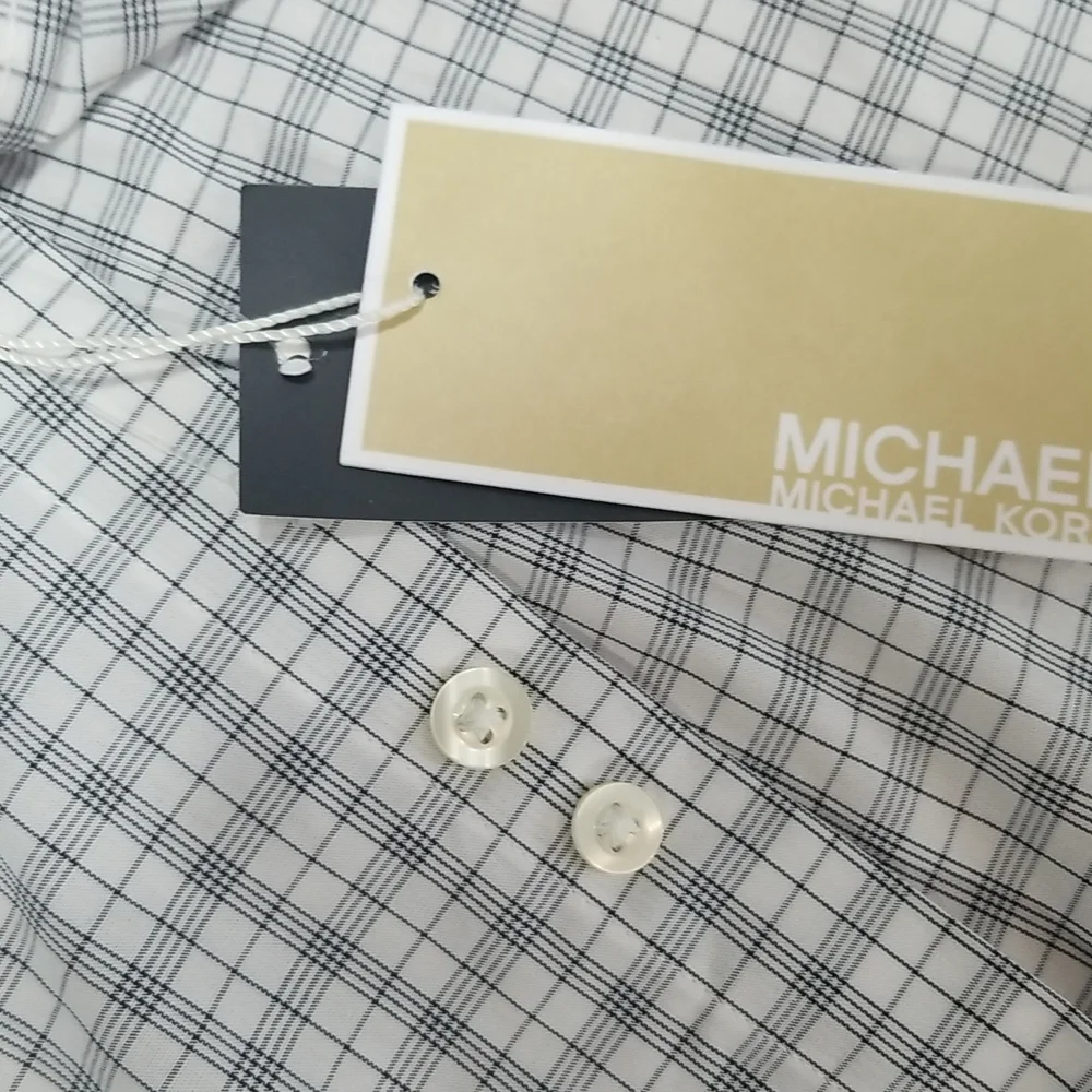 MICHAEL MICHAEL KORS White Gray Plaid Oeko-Tex Button Down Shirt in Shadow - Picture 7 of 14